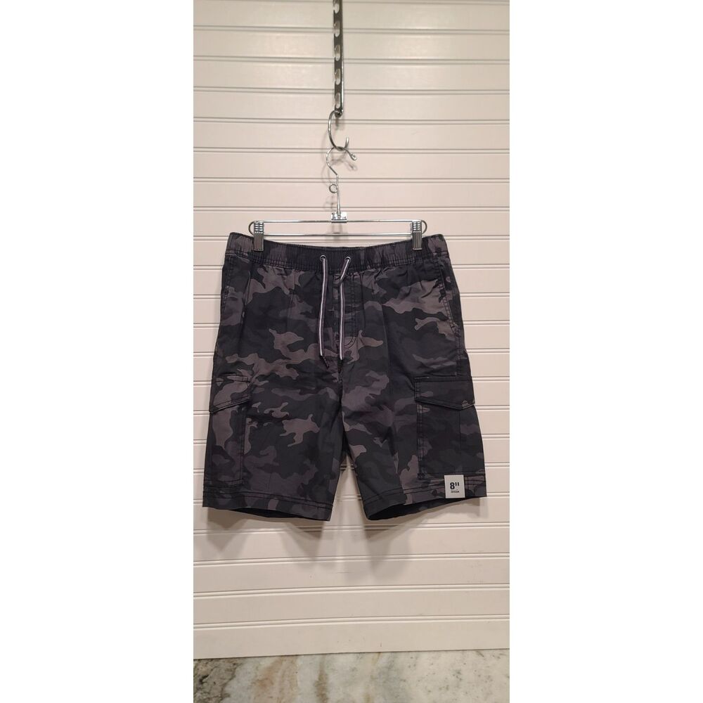 George Mens Pull On Black Camo Cargo Above The Knee 8" Inseam Shorts Size S NWT